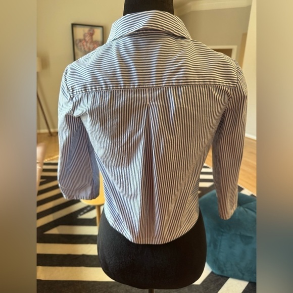 ALICE + OLIVIA Striped 3/4 Sleeve Exposed Zipper Poplin Crop Top Size XXS - Picture 2 of 5